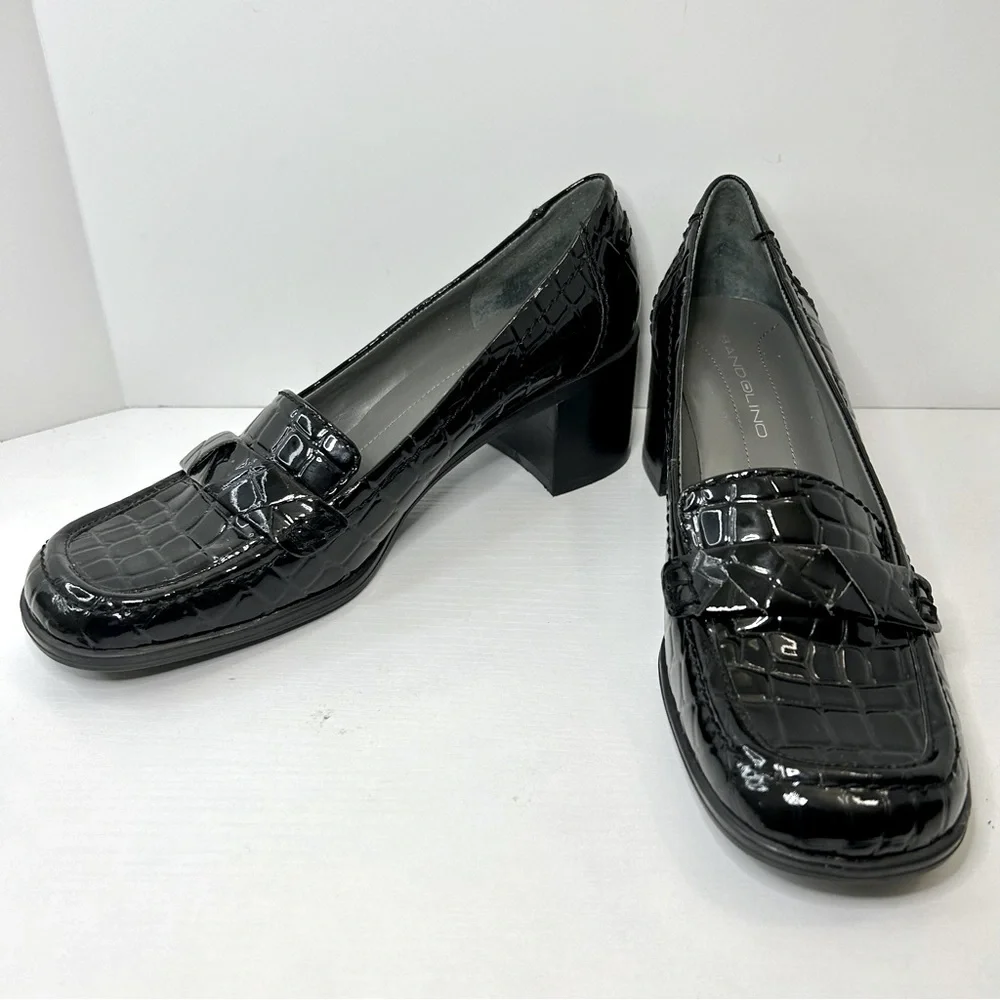 Bandolino Crocodile Texture Black Patent Leather Chunky Loafers Size 8 1/2